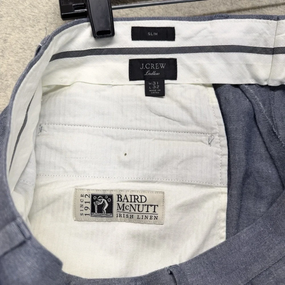 J.Crew Ludlow Baird McNutt Irish Linen Dress Pants Mens 31x32 Slim Blue